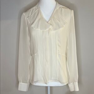 Jones New York Cream Ruffle Pintuck Blouse